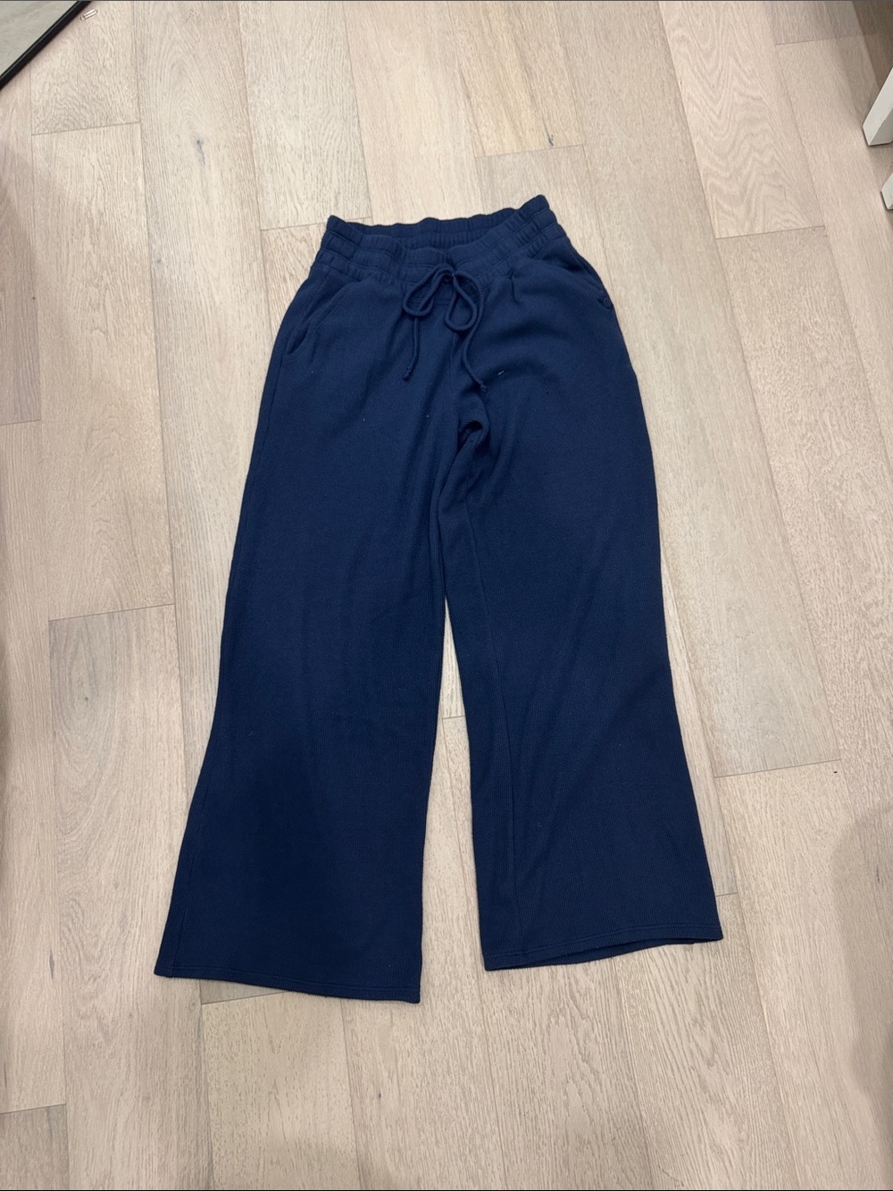 Navy Wide-Leg Knit Drawstring Pants
